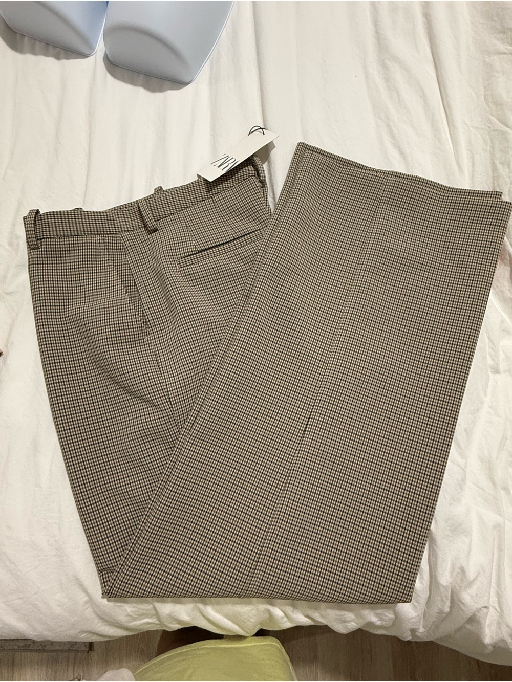 Zara High-Waist Wide-Leg Plaid Trousers and Top Set in Beige Small and Medium - Picture 7 of 10